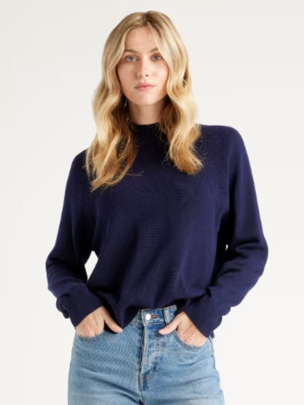Quince 100% Organic Cotton Mock Neck Sweater Navy - XS